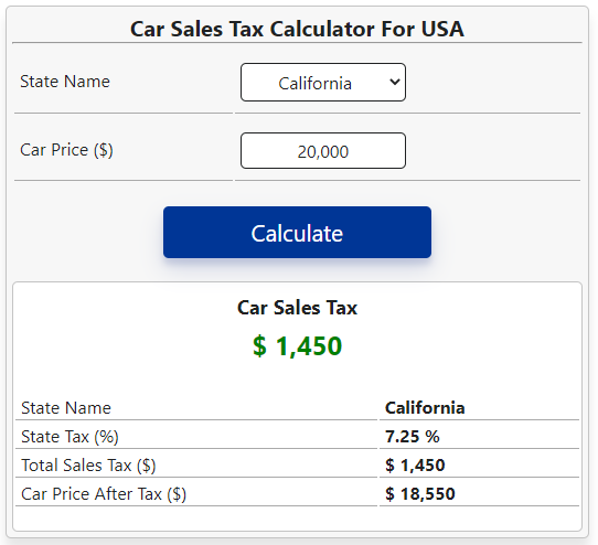 Car Sales Tax Calculator
